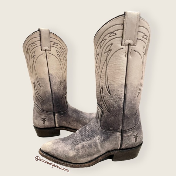 $499 Frye Billy Pull On Ombre Distressed Vintage Black White Western Cowboy Boot - Picture 5 of 13